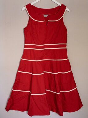 eShakti Red Dress with White Piping